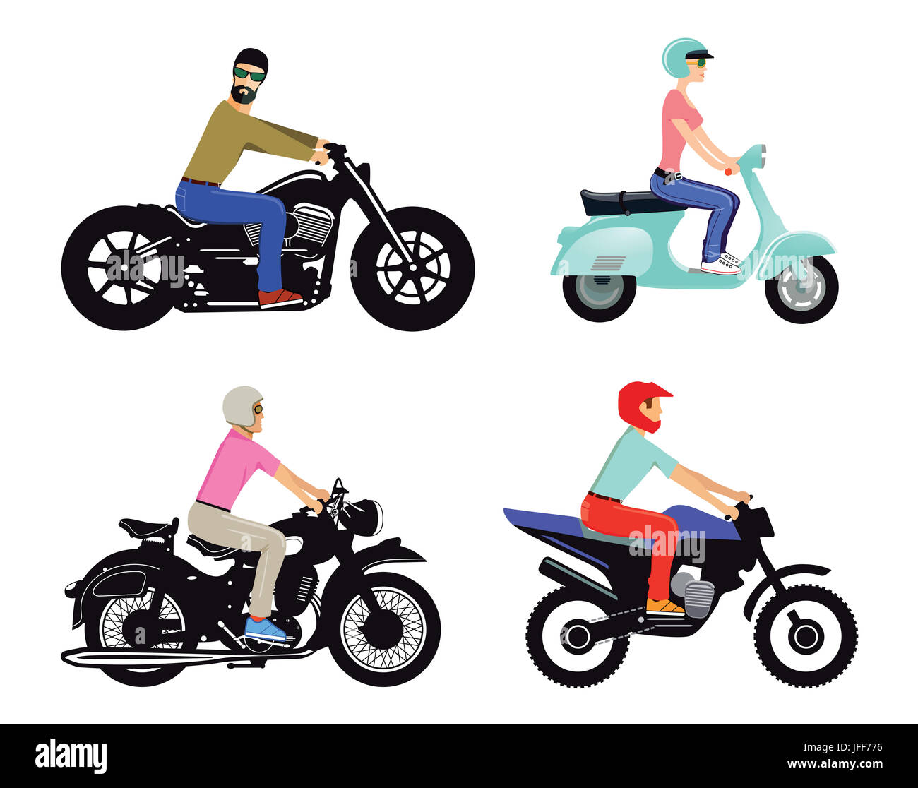 Motorradfahrer auf verschiedene Arten und Modelle Stockfoto