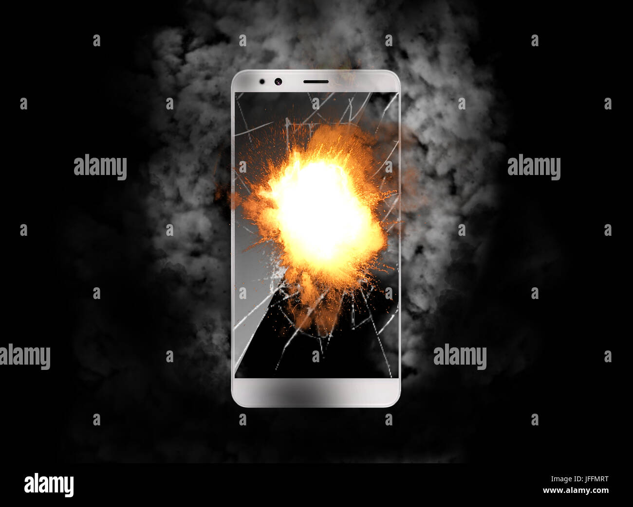 Smartphone explodiert Stockfoto