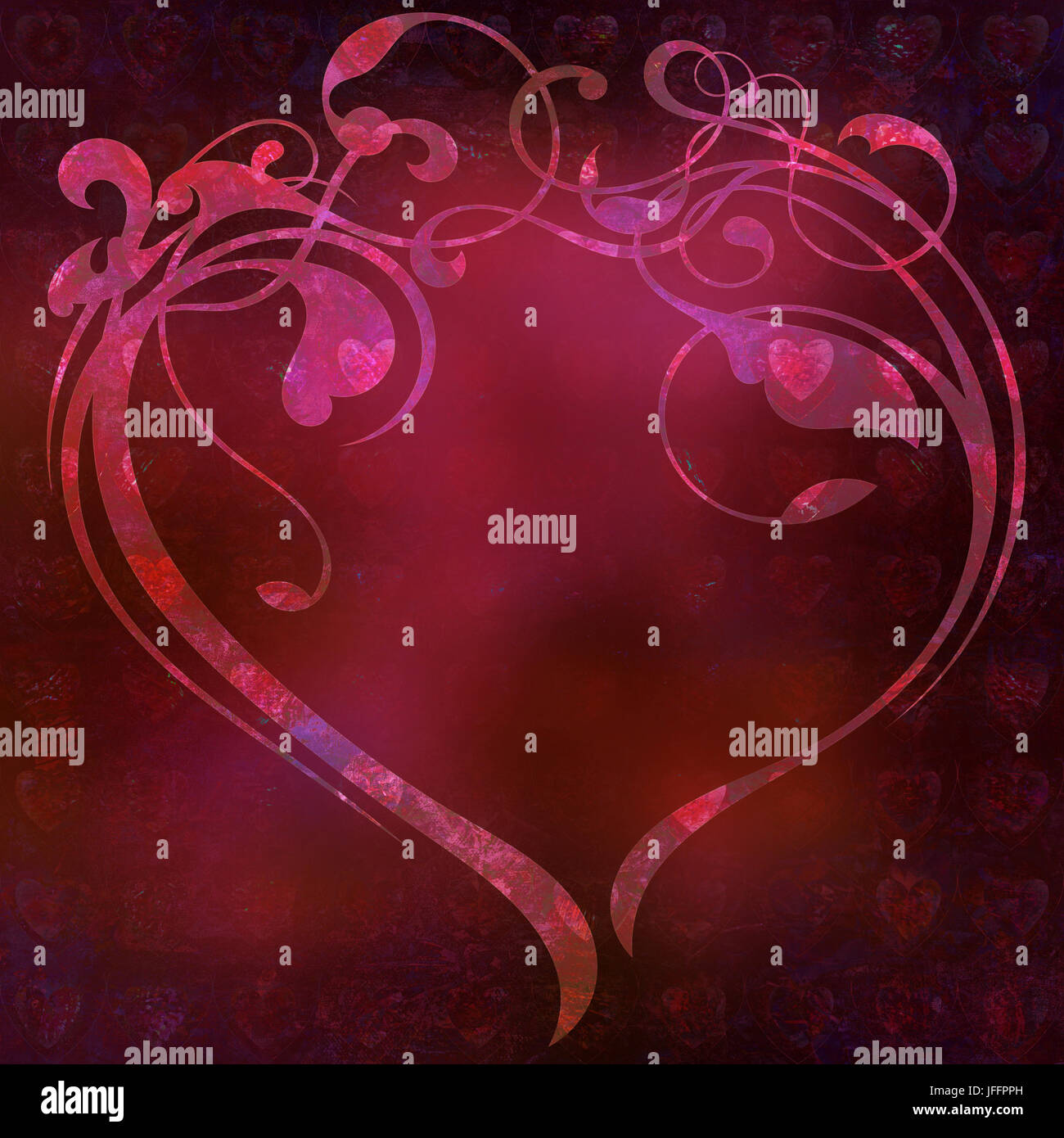 Herz Ornament auf rote Textur Stockfoto