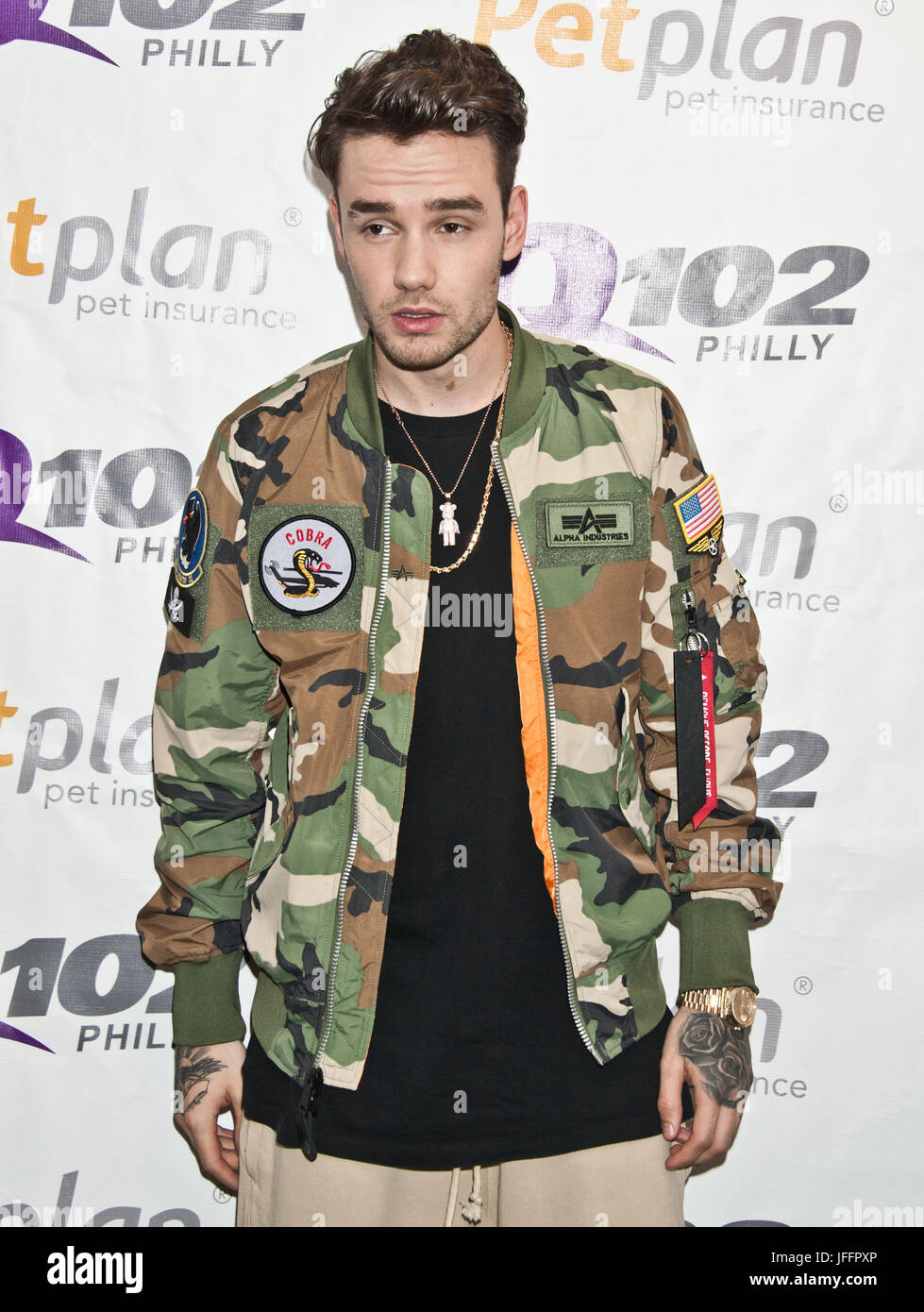 Bala Cynwyd, PA, USA. 27. Juni 2017. Englische Sängerin Liam Payne Besuche Q102 Performance-Theater. Stockfoto