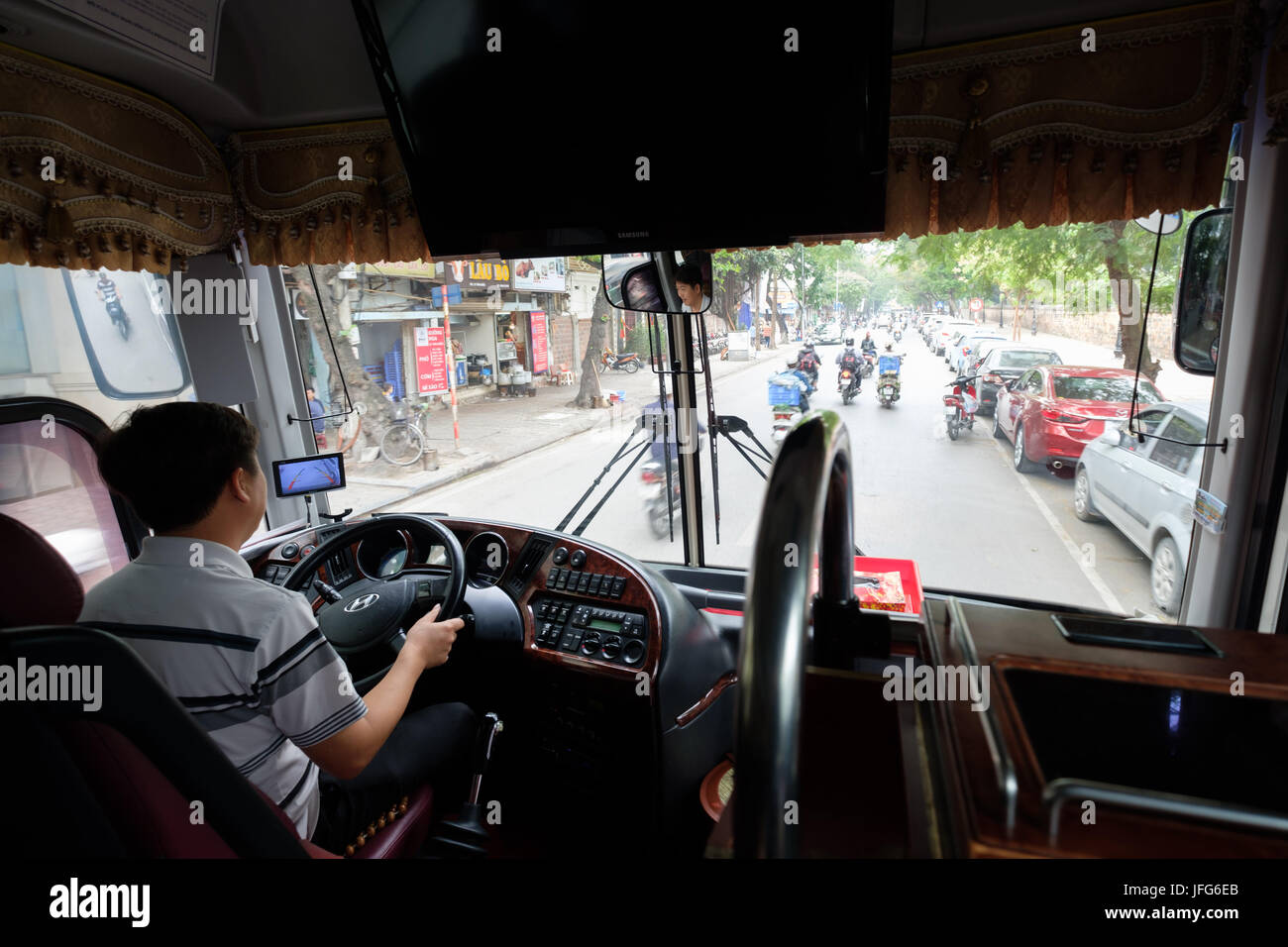 Blick aus dem Bus in Hanoi, Vietnam, Asien Stockfoto