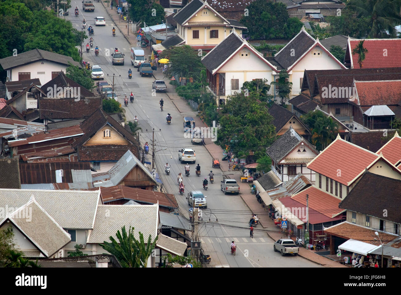 Luftaufnahme von eine Straße in Luang Prabang, Laos, Asien Stockfoto