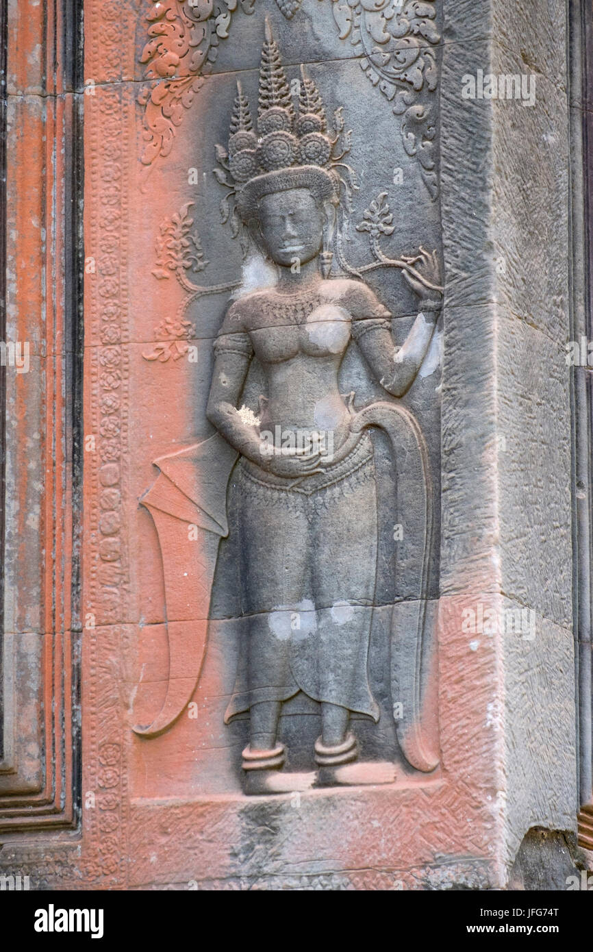 Skulptur eines Apsara an der Tempelanlage Angkor Wat, Siem Reap, Kambodscha, Asien Stockfoto