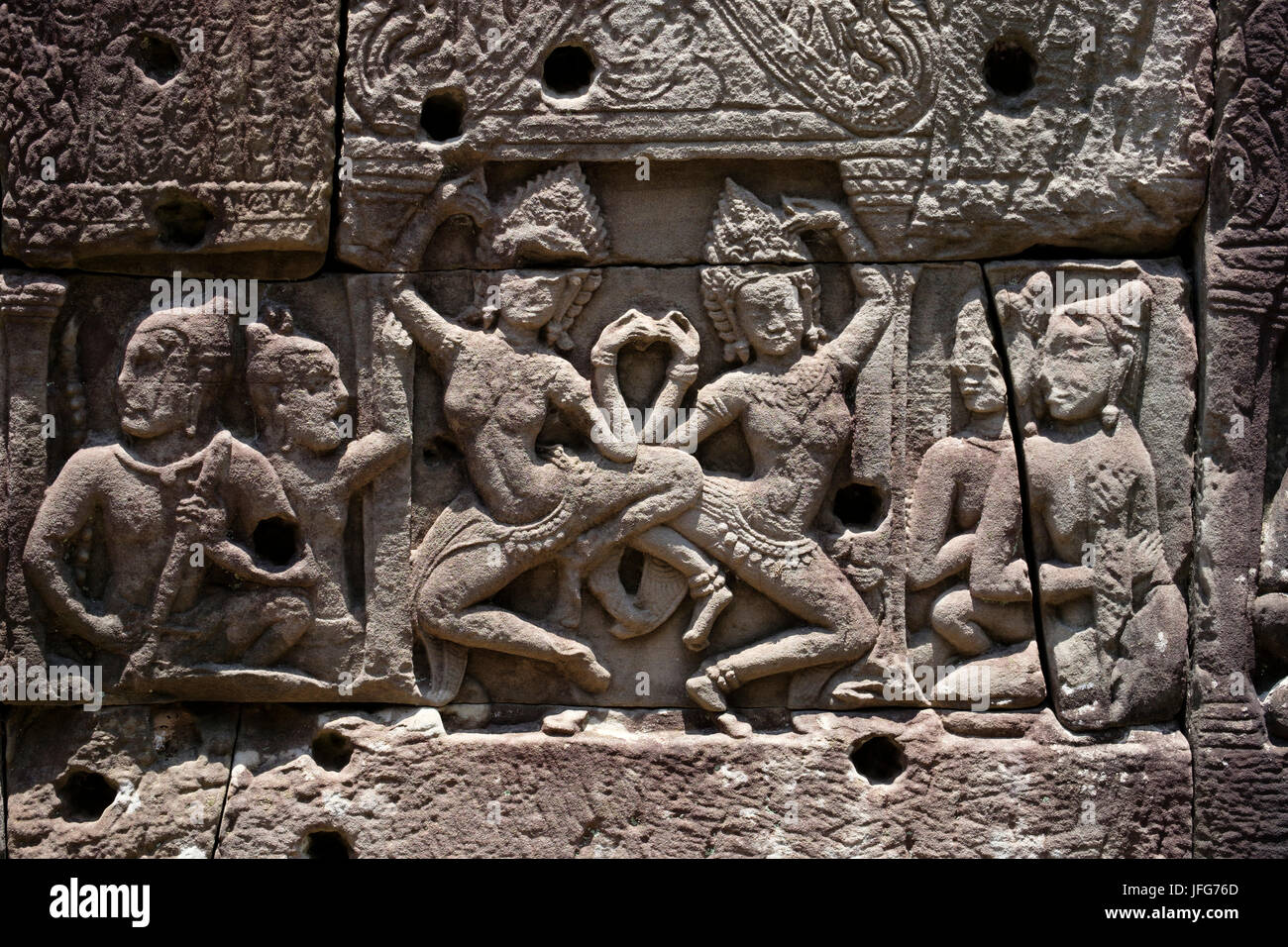 Bas Relief von apsara Tänzer am Bayon Tempel, Kambodscha, Asien Stockfoto
