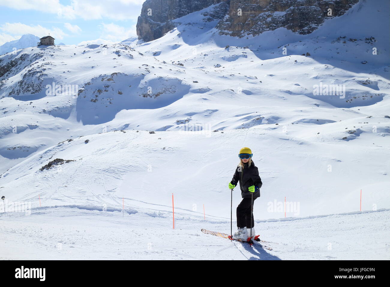Skifahren in den Alpen Stockfoto