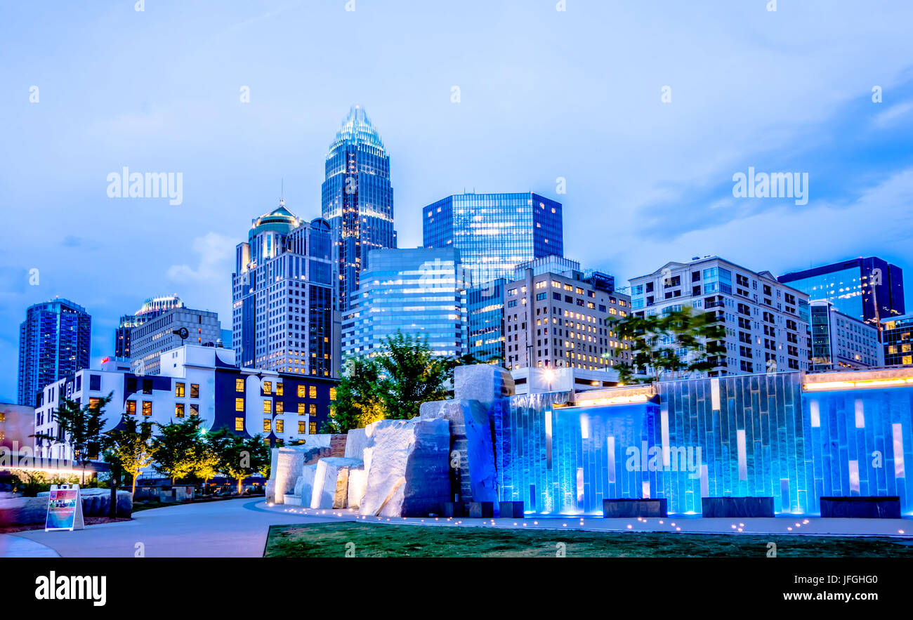 Charlotte, North Carolina City Skyline in Downtown Stockfoto
