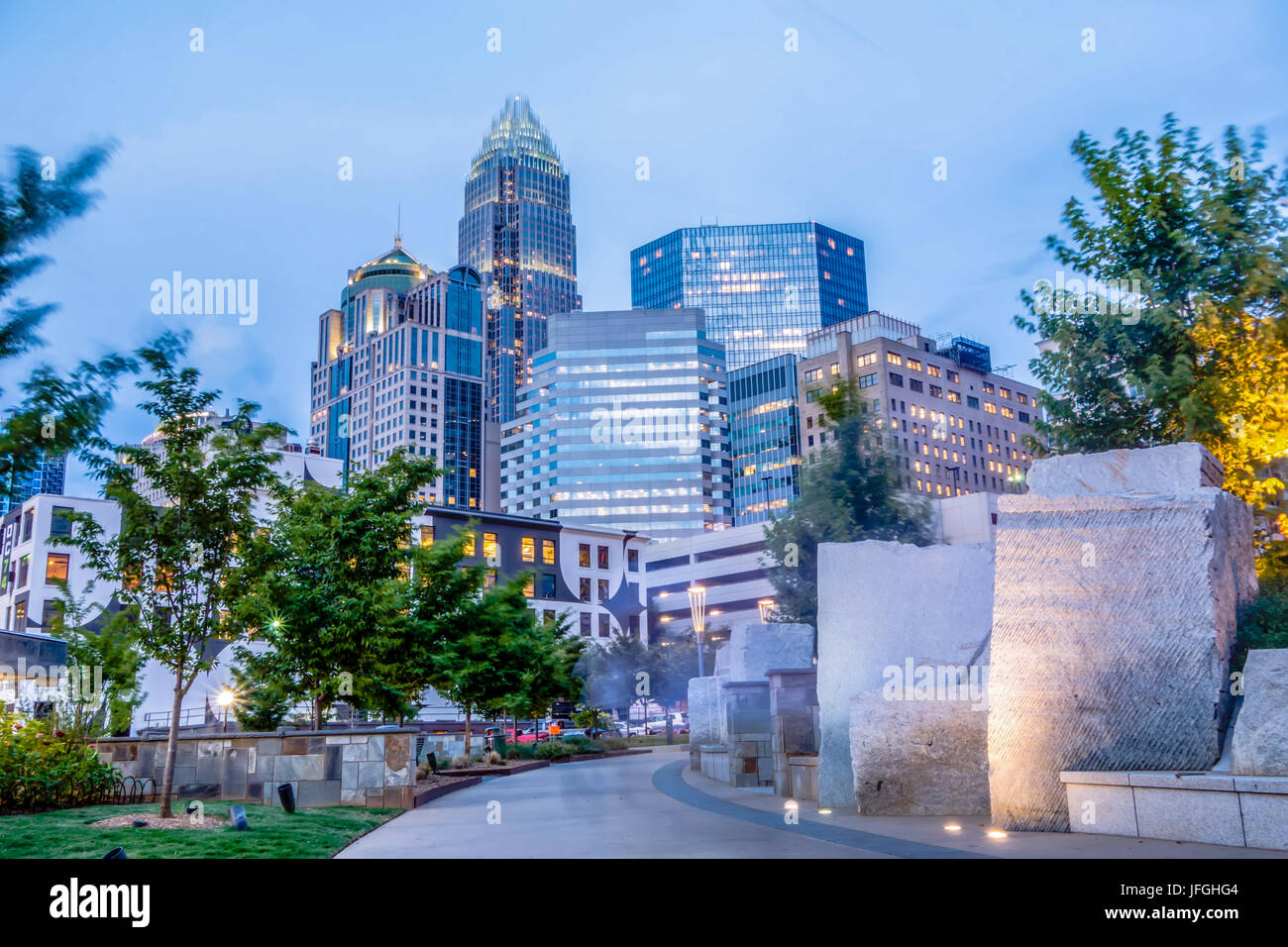 Charlotte, North Carolina City Skyline in Downtown Stockfoto
