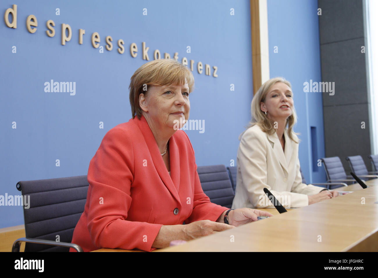 Merkel in der Bundespressekonferenz in Berlin. Stockfoto