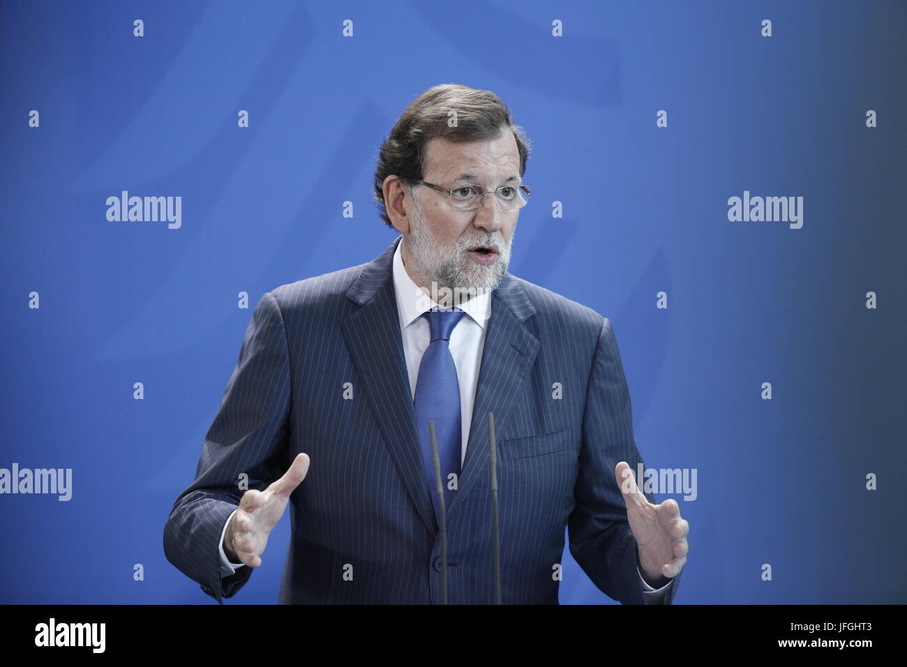 Merkel und Rajoy in Berlin - Pressekonferenz. Stockfoto