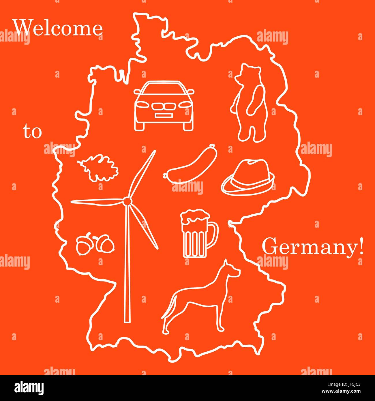 Vector Illustration mit verschiedenen Symbolen in Deutschland. Reisen und Freizeit. Design für Banner, Poster oder Drucken. Stock Vektor