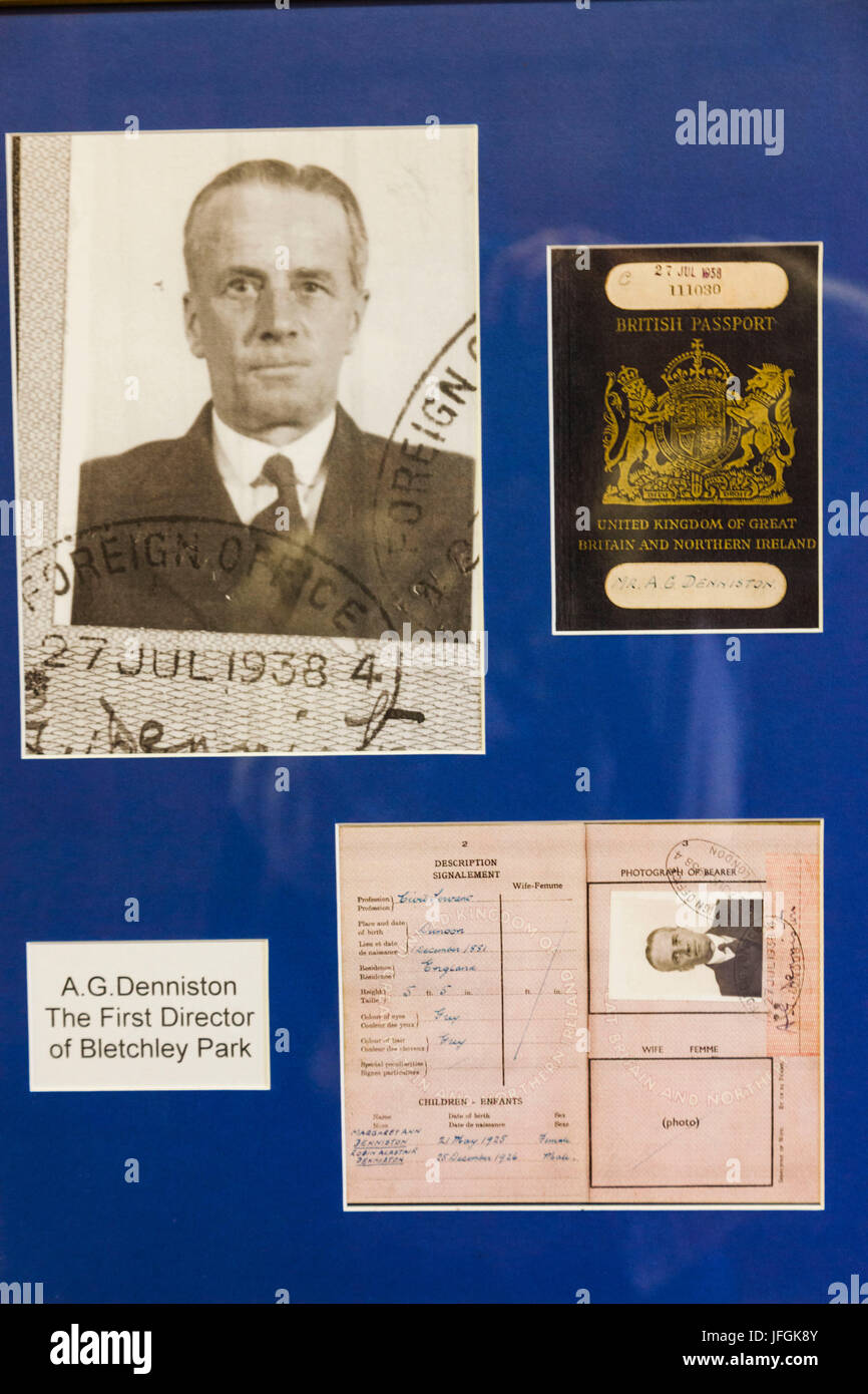 England, Buckinghamshire, Milton Keynes, Bletchley Park, Villa, Ausstellung des Passes ein G Denniston, der erste Direktor des Bletchley Park Stockfoto