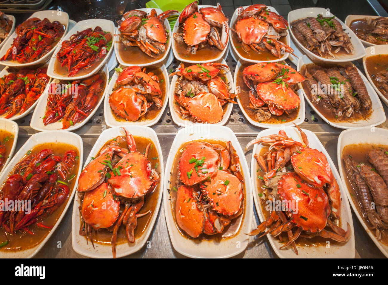China, Shanghai, Yu-Garten, Restaurant Anzeige von Meeresfrüchten Stockfoto