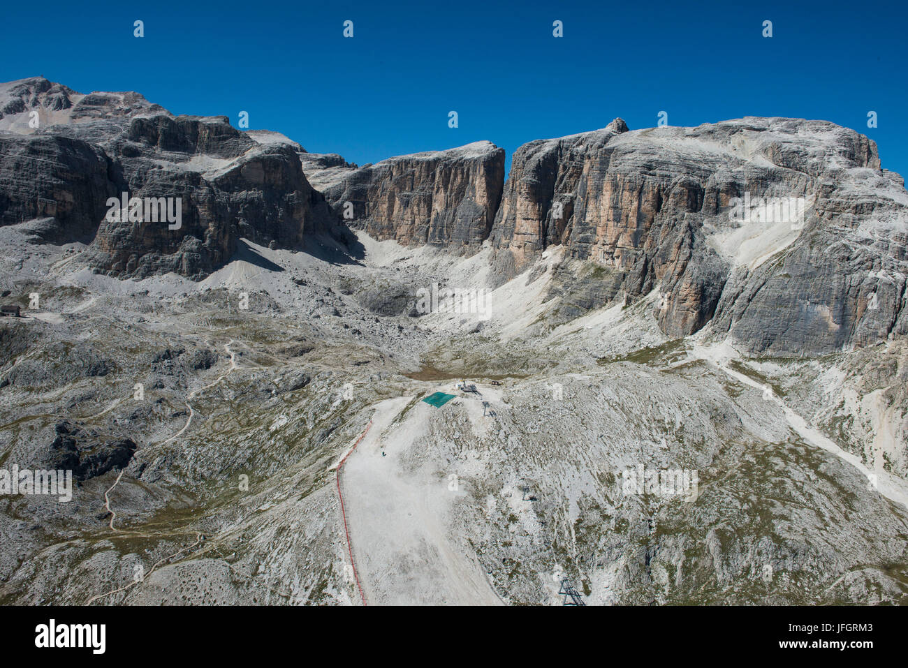 Sella Gruppe, den Dolomiten, Piz Boe, Piz da Lech, Valun, Sprossenwand, Luftbild, Hochgebirge, Corvara, Süd Tirol, Italien Stockfoto