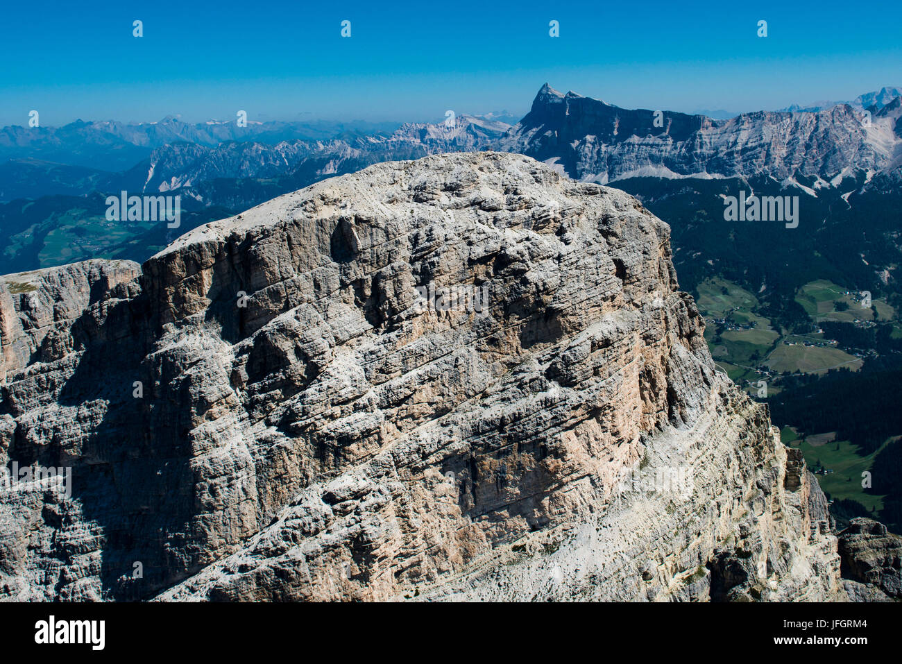 Sassongher, Dolomiten, Wand bars, Kreuzkofel, Luftbild, Hochgebirge, Corvara, Süd Tirol, Italien Stockfoto