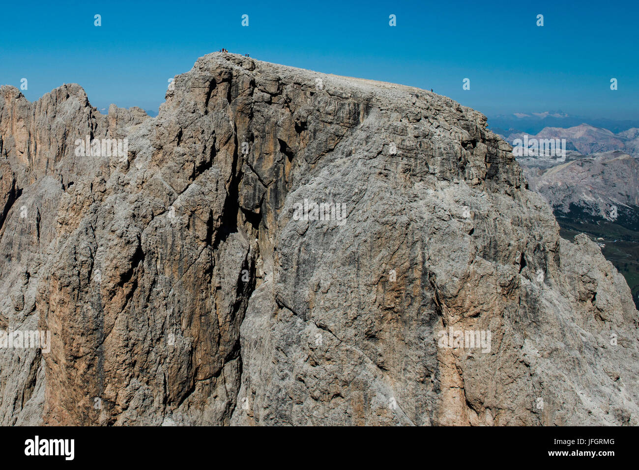 Langkofelgruppe, Wand-Bars, Punta Grohmann, Gipfel, Cinque Dita, die Dolomiten, Gleitschirm, Luftbild, Hochgebirge, Trentino, Italien Stockfoto