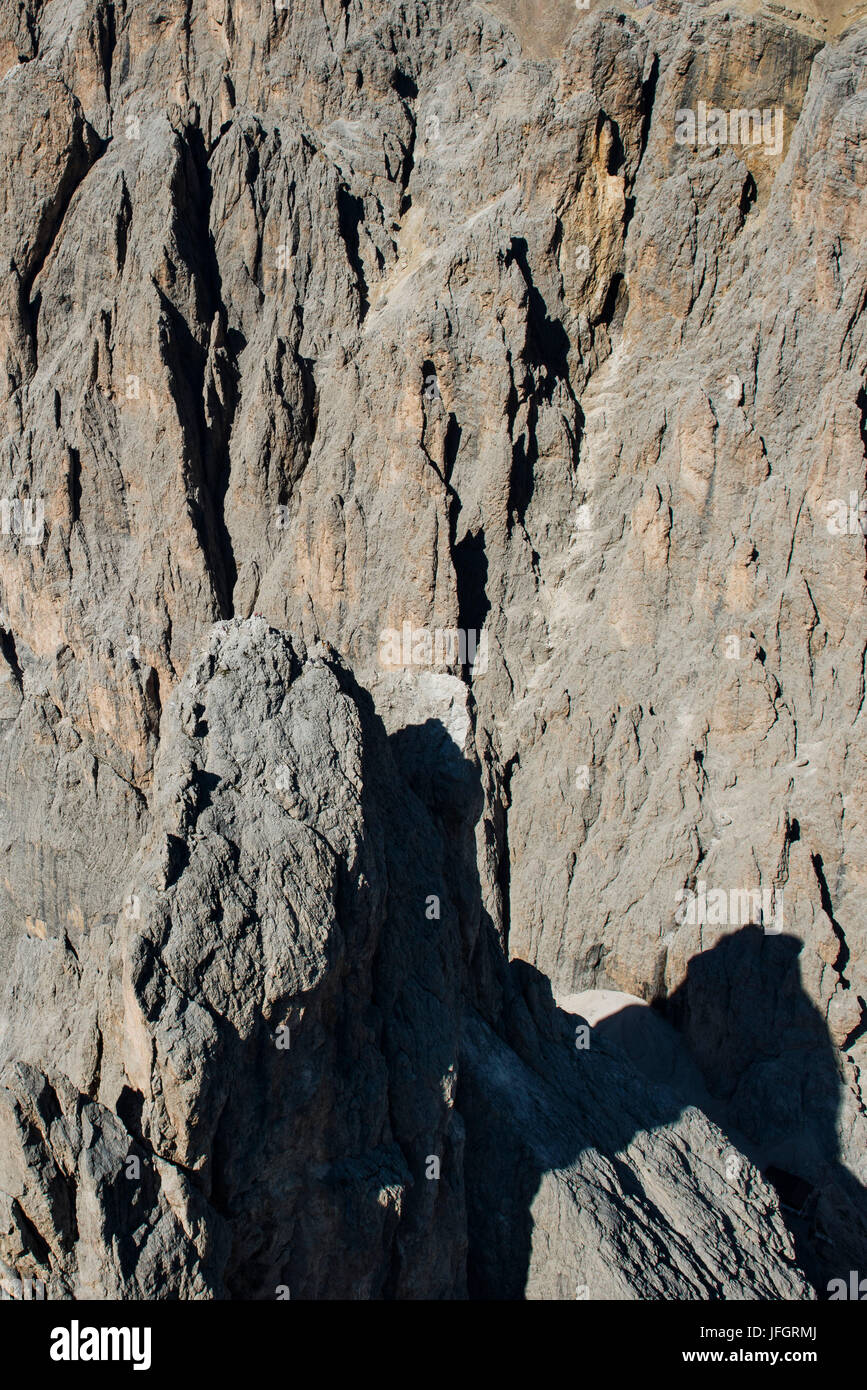 Langkofelgruppe, Sprossenwand, Langkofeleck, Dolomiten, Luftbild, hohe Berge, Trentino, Italien Stockfoto