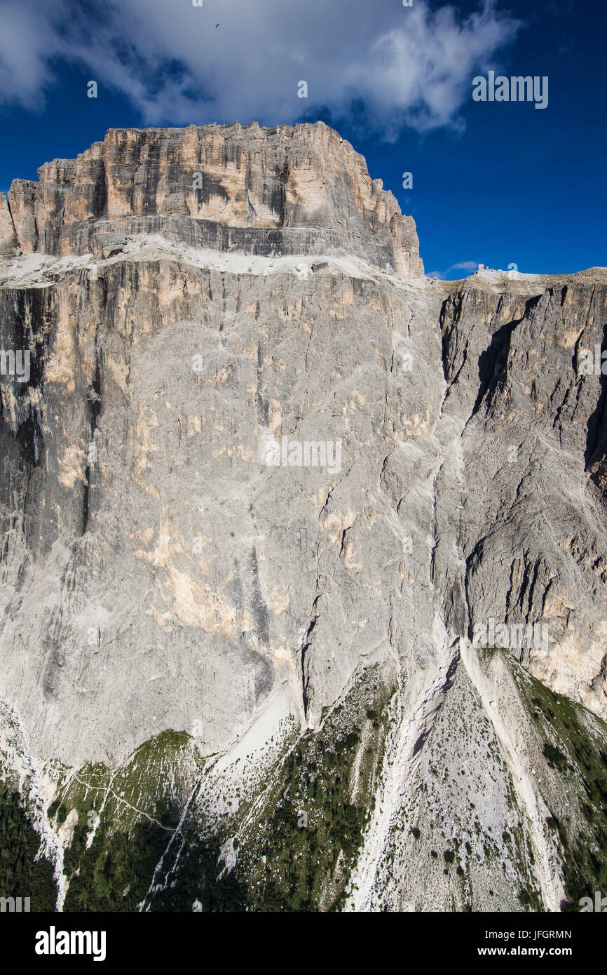 Sellagruppe, Wand bars, Sas de Pordoi, Dolomiten, Luftbild, Hochgebirge, Trentino, Italien Stockfoto