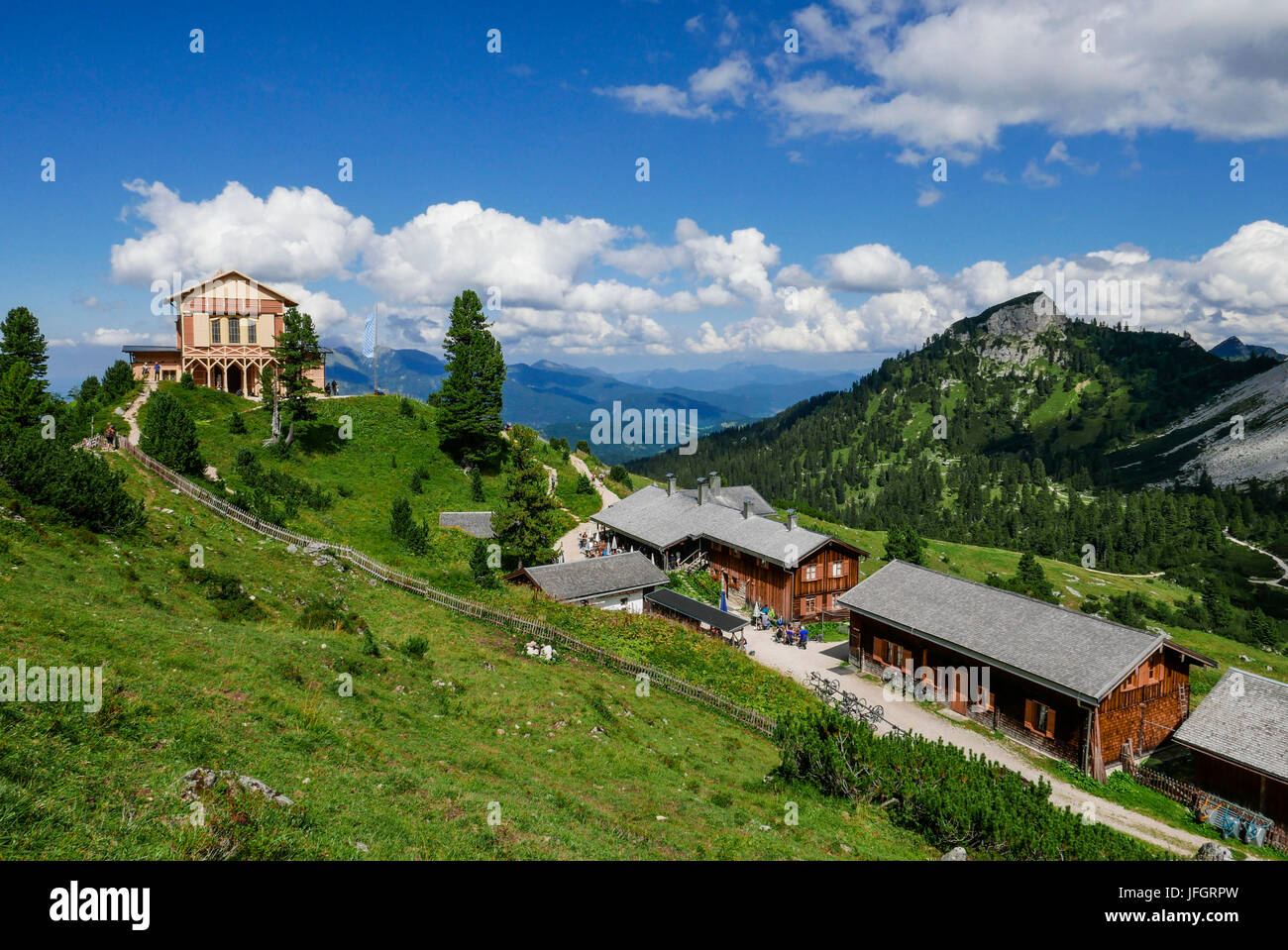 Königshaus am Schachen Schachen Haus mit Schachentorkopf, Wettersteingebirge Stockfoto