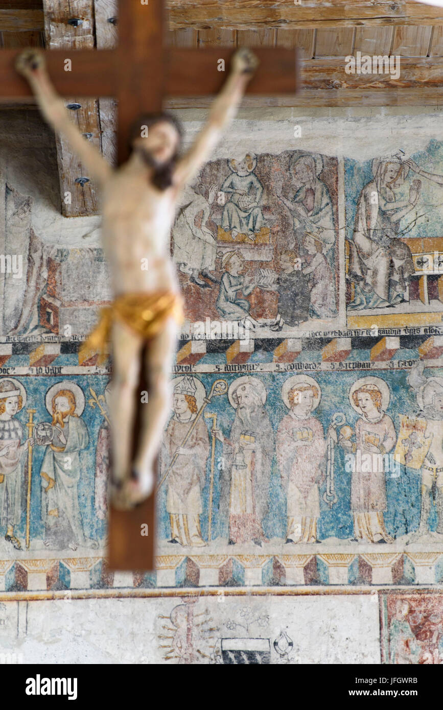 Fresken in der Martin Kapelle, obere Stadt, Bregenz, Bodensee, Vorarlberg, Österreich Stockfoto