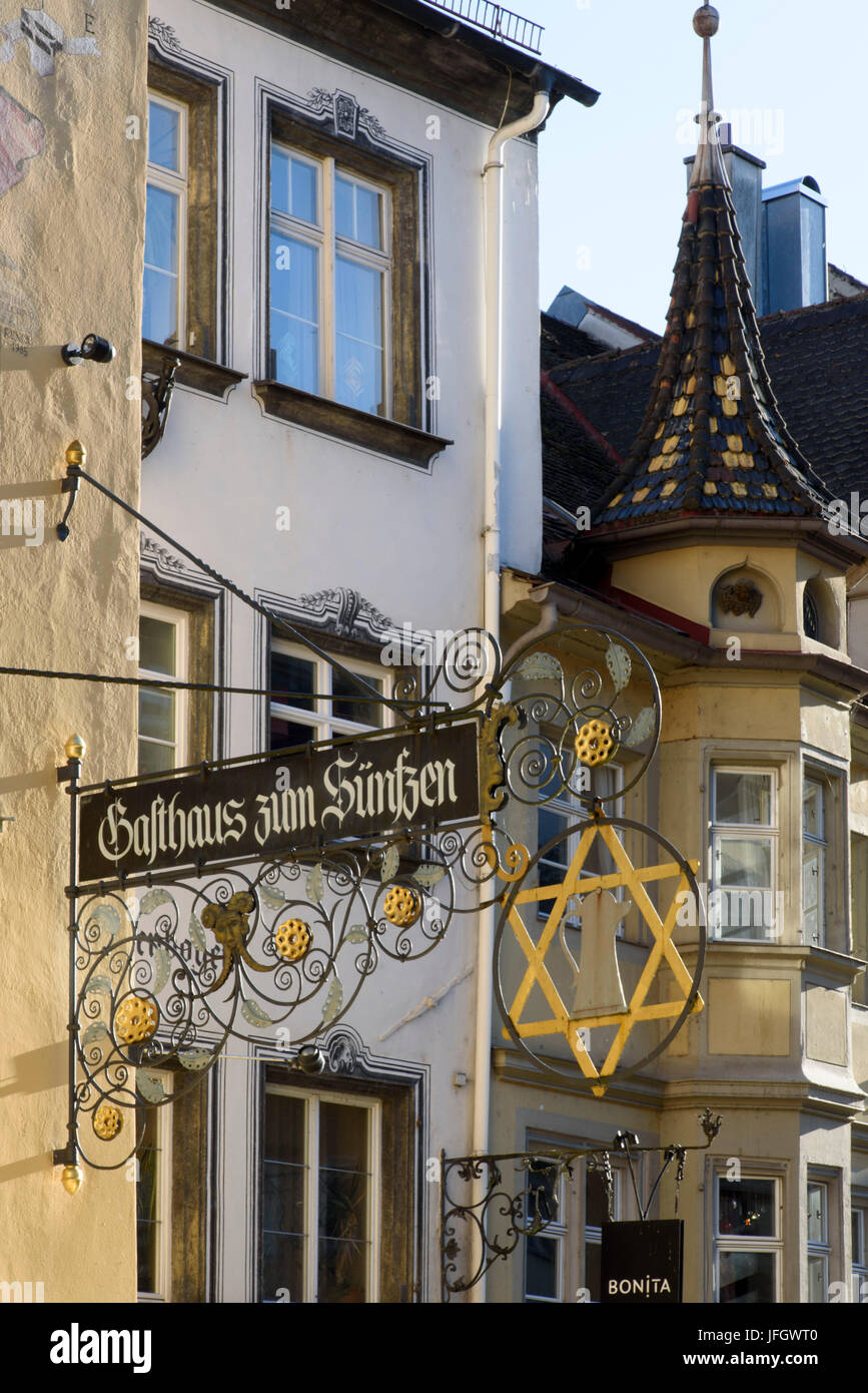 Inn unterzeichnen Maximilianstraße, alte Stadt Lindau Bodensee, Bayern, Deutschland Stockfoto