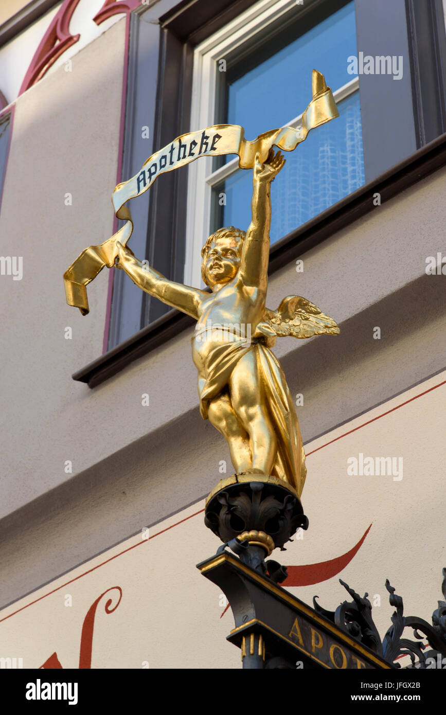 Alte Stadt Ravensburg, Goldener Engel, Engel Apotheke, Baden-Württemberg, Deutschland Stockfoto