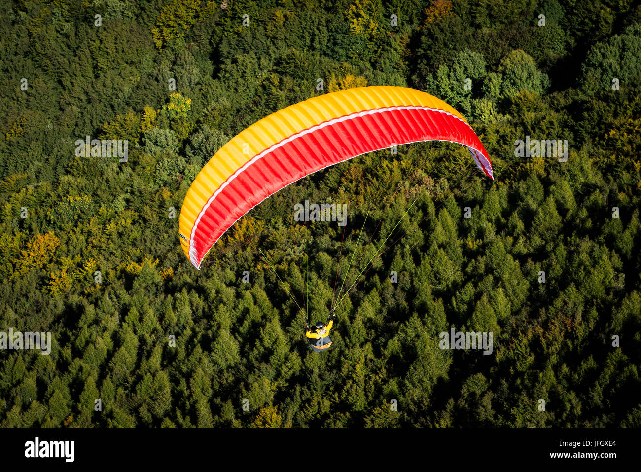 Paragliding in Monte Baldo, Malcesine, Luftaufnahmen, Gardasee, Veneto, Italien Stockfoto