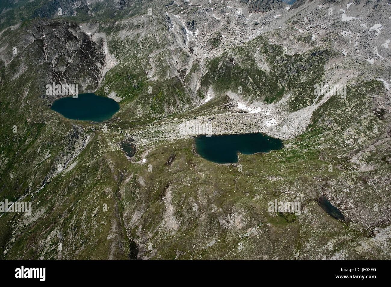 Bergsee in der Nähe von Siedelhorn im Goms, Luftaufnahmen, Wallis, Schweiz Stockfoto