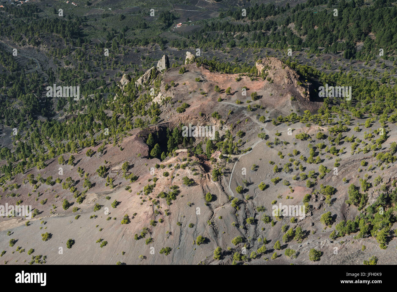 Vulkan-Landschaft in der Caldera auf La Palma, Luftbild, lesen Manchas, Kanarische Inseln, Spanien Stockfoto