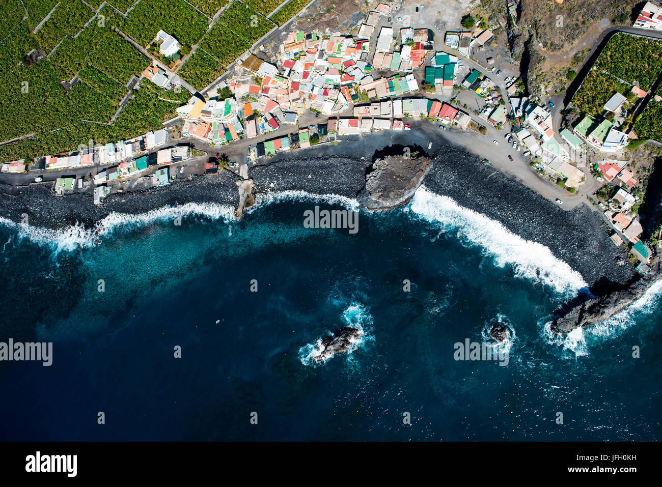 Fischerei Dorf Playa Bombilla, La Palma, Antenne Bild, Kanarische Inseln, Spanien Stockfoto