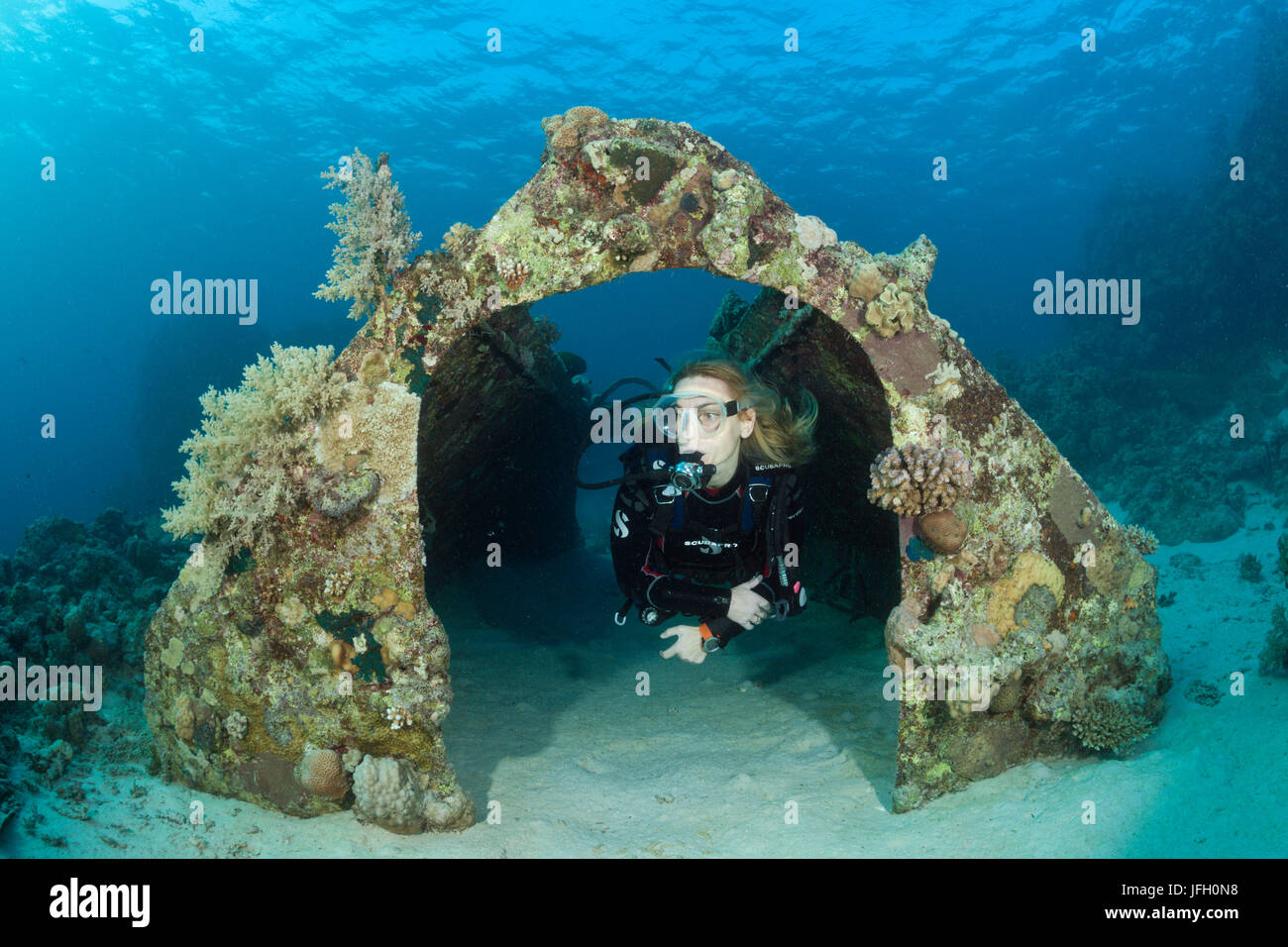 Garage von Jacques Cousteau Unterwasser-Station Precontinent II, Shaab Rumi, das Rote Meer, Sudan Stockfoto
