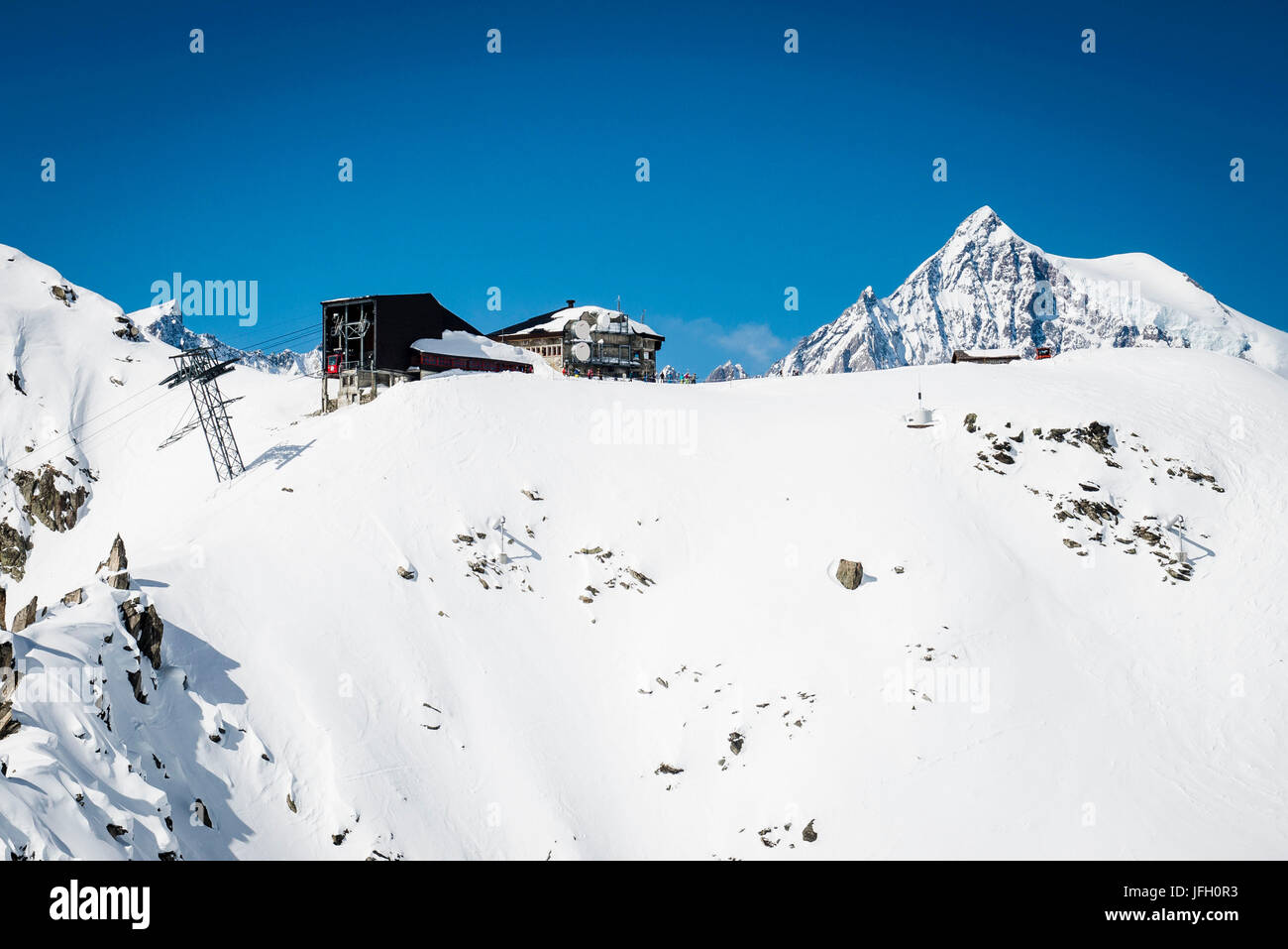 Mountain View Eggishorn, Luftbild, Fiescheralp, Wallis, Schweiz Stockfoto