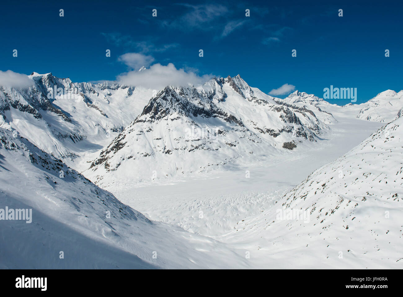 Aletschgletscher mit Eiger, Mönch, Jungfrau, Rothorn, Luftbild, Fieschalp, Wallis, Schweiz Stockfoto