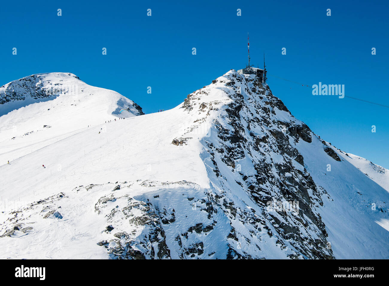 Skigebiet Corvatsch bei St. Moritz, Antenne Bild, Kanton Graubünden, Engadin, Schweiz Stockfoto