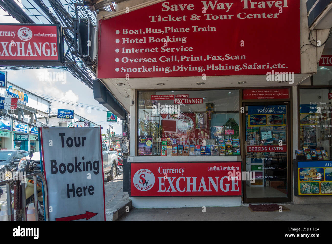 Exchange Office und Ticket Verkauf, Chaweng Beach, Insel Ko Samui, Thailand, Asien Stockfoto