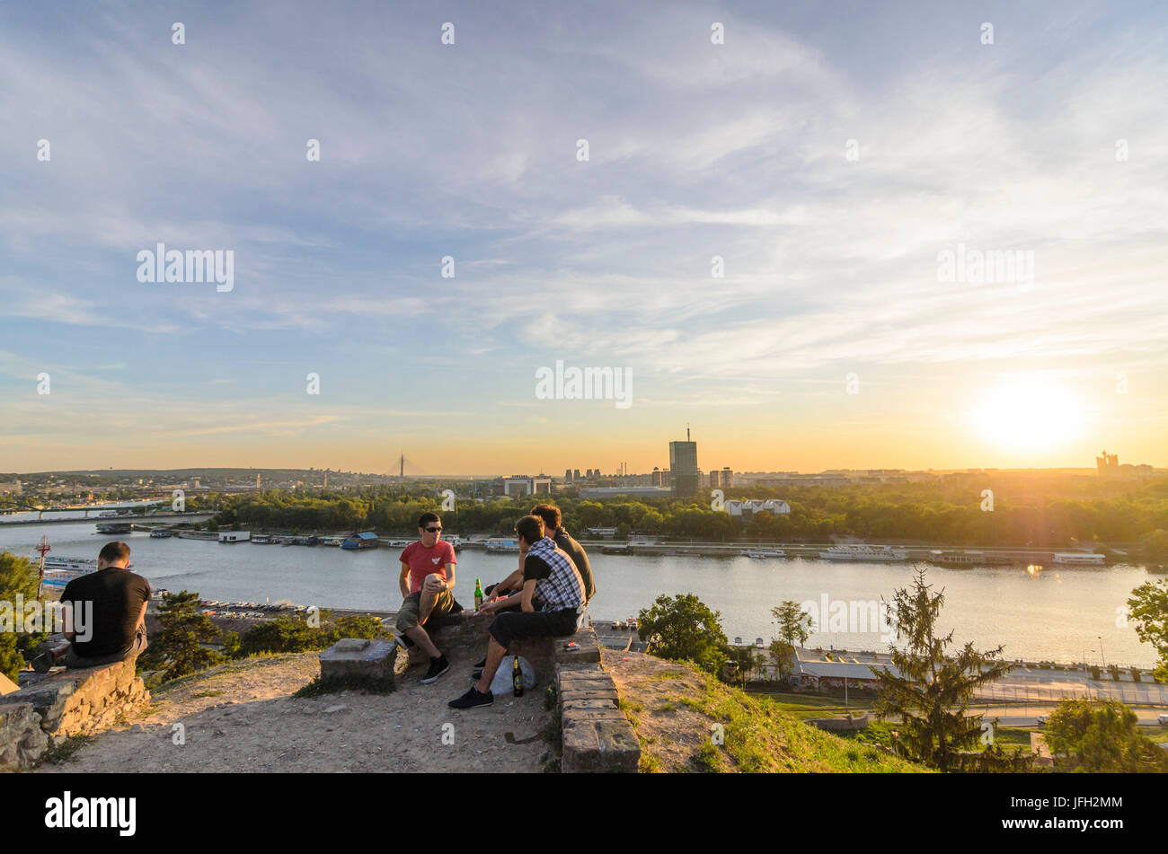 Festung mit dem Kalemegdan-Park, anzeigen, speichern und Novi Beograd mit der Genex-Turm, Serbien, Belgrad Stockfoto