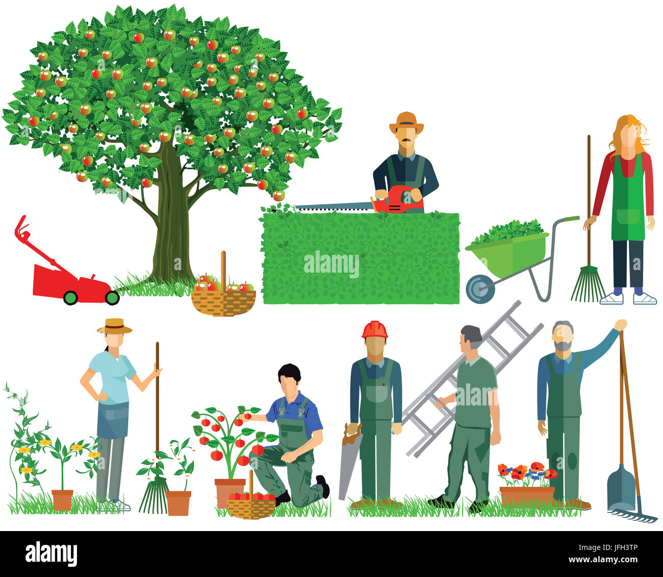 Gartenarbeit. Gartengeräte, Gartenpflege Stockfoto