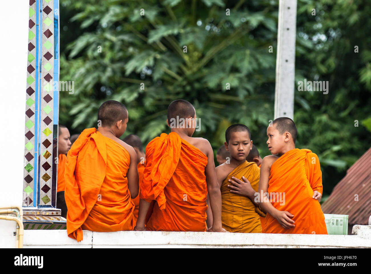 CHIANG MAI, THAILAND - 17.Juli, nicht identifizierte Buddhismus Neuling Spielweise wenig Mönch Leben im Buddihist-Tempel am 17. Juli 2009 in Chiang Mai, Thail Stockfoto