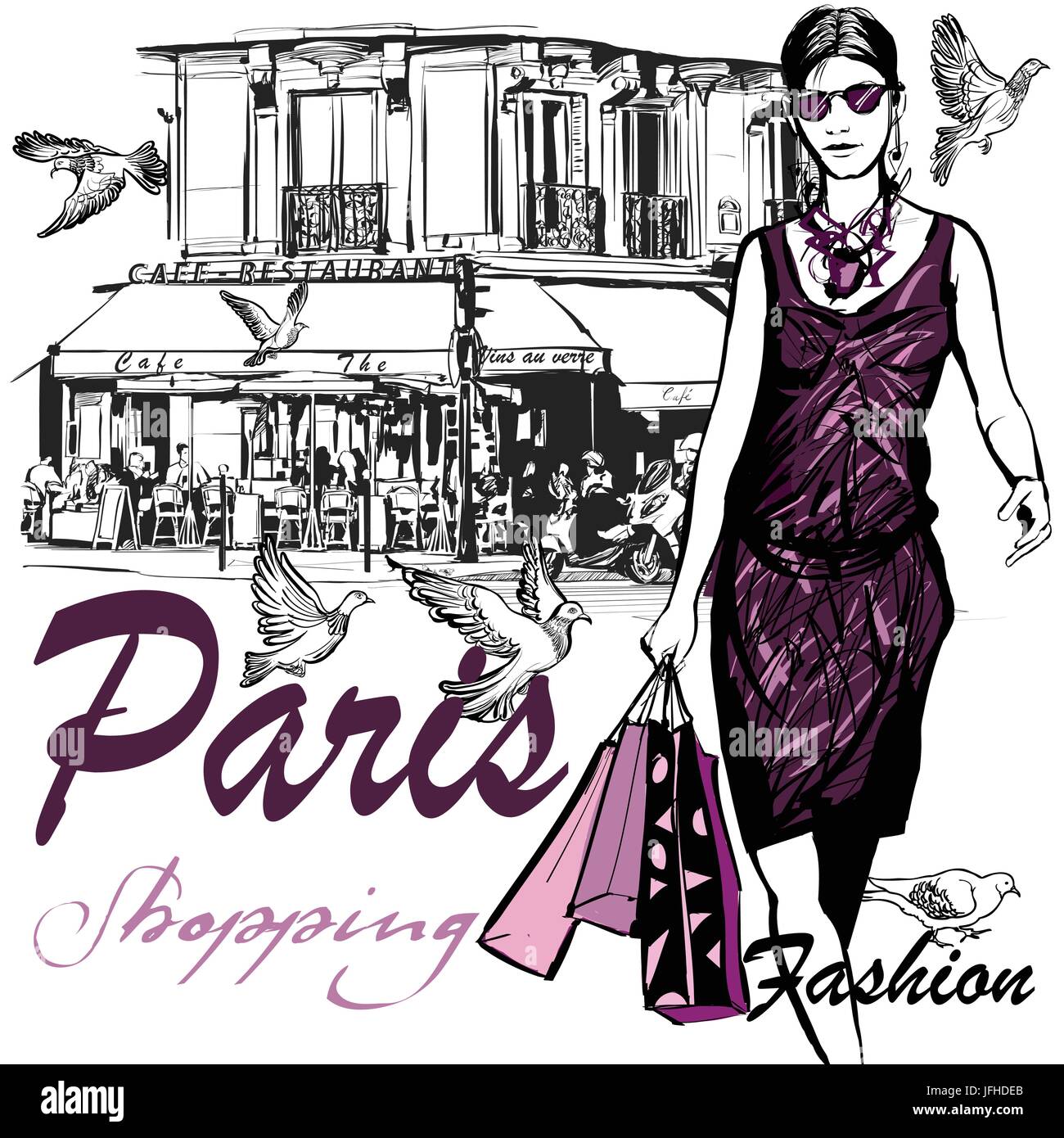 Frau shopping in Paris - Vektor-Illustration Stock Vektor