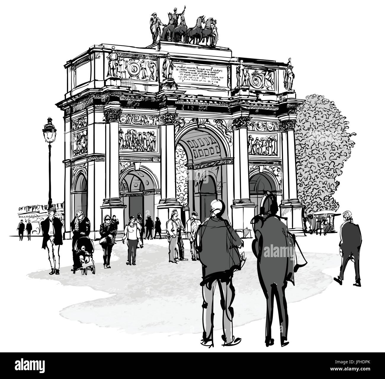Bogen der Triumph Karussell und Tuileries Garten in Paris - Vektor-illustration Stock Vektor