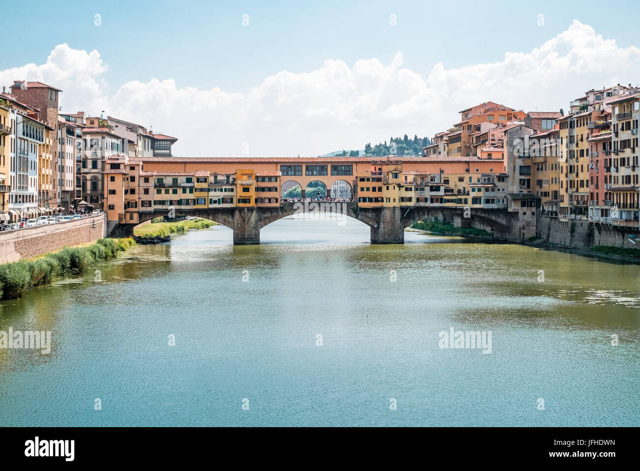 Die Ostseite des Ponte Vecchio (alte Brücke) in Florenz Italien Stockfoto