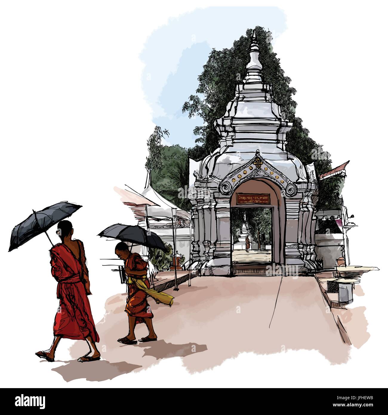 Buddhistische Mönche in Laos - Vektor-illustration Stock Vektor