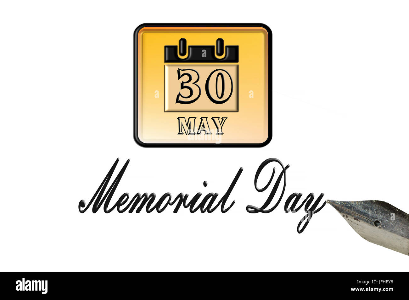 Memorial Day Grußkarte mit Kugelschreiber und Kalender Seite Stockfoto
