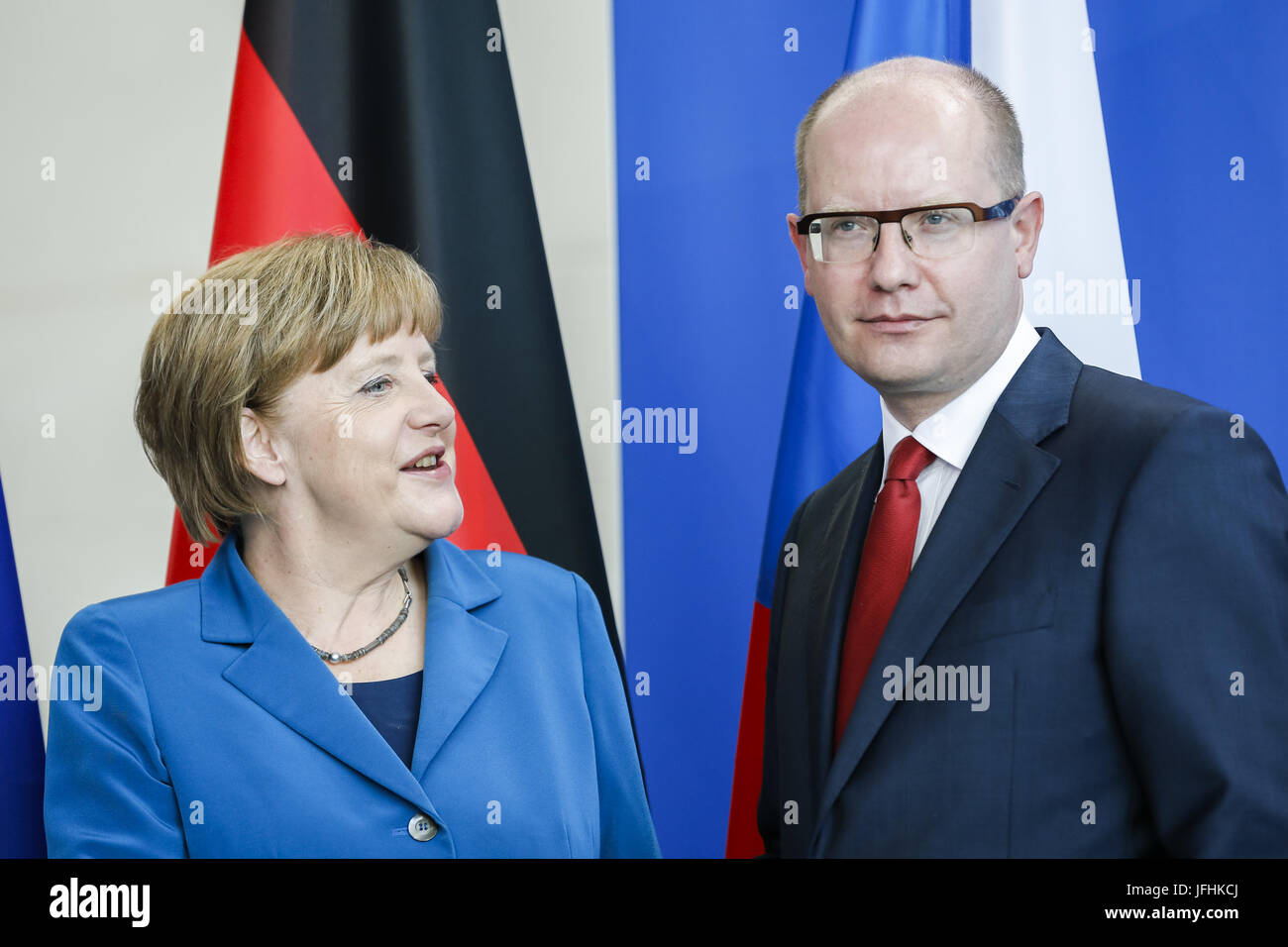 Merkel trifft Tschechischen PM Sobotka in Berlin. Stockfoto