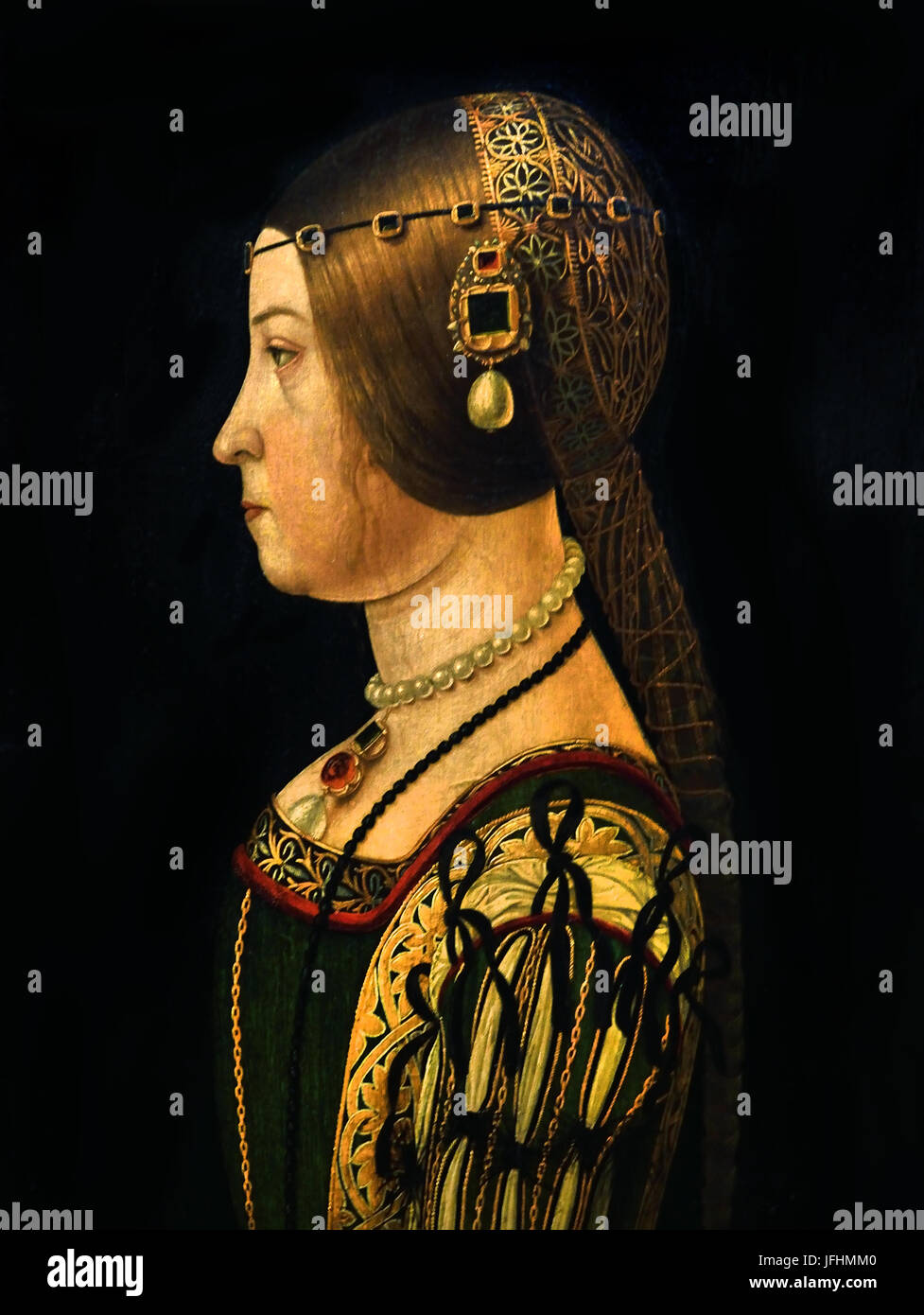 Porträt von Beatrice d ' Este 1495 von Alessandro Araldi 1460-1528 Italien (Beatrice d ' Este 1475 –1497 Herzogin von Bari und Mailand durch Heirat mit Ludovico Sforza (genannt "il Moro"). Sie wurde als eine der schönsten und versierten Prinzessinnen der italienischen Renaissance bekannt. ) Stockfoto