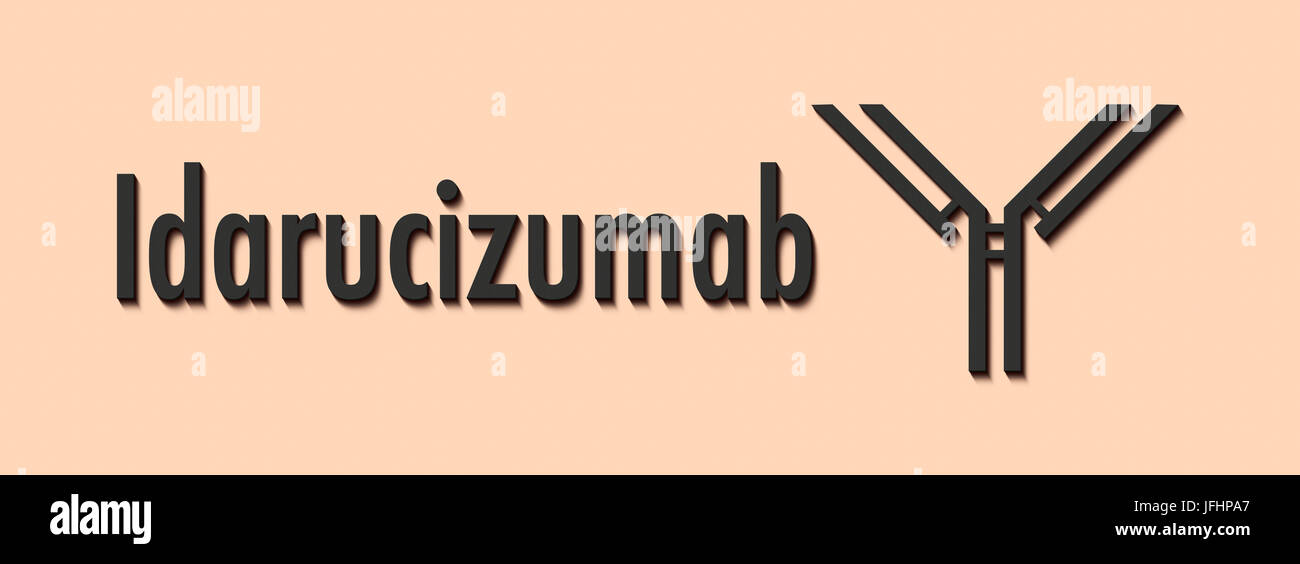 Idarucizumab monoklonalen Antikörper-Wirkstoff. Zielt auf die Antikoagulans Dabigatran, Rückwärtsfahren Wirkung (Antidot). Generischer Name und stilisierte Antikörper. Stockfoto