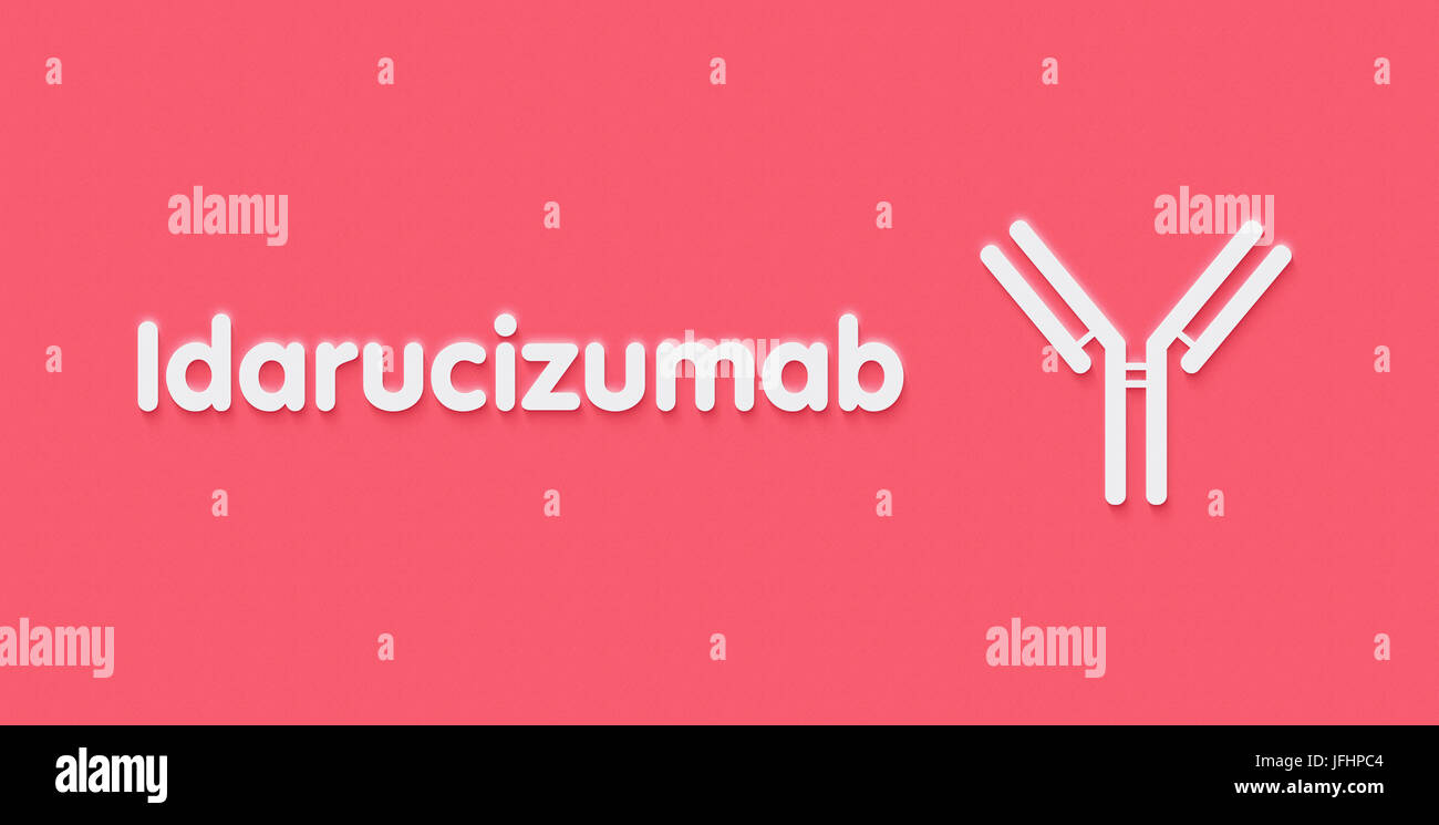 Idarucizumab monoklonalen Antikörper-Wirkstoff. Zielt auf die Antikoagulans Dabigatran, Rückwärtsfahren Wirkung (Antidot). Generischer Name und stilisierte Antikörper. Stockfoto