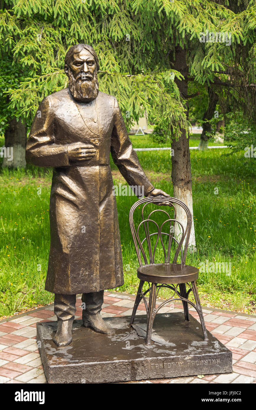 Skulptur von Grigorii Rasputin in der sibirischen Stadt Tjumen Stockfoto