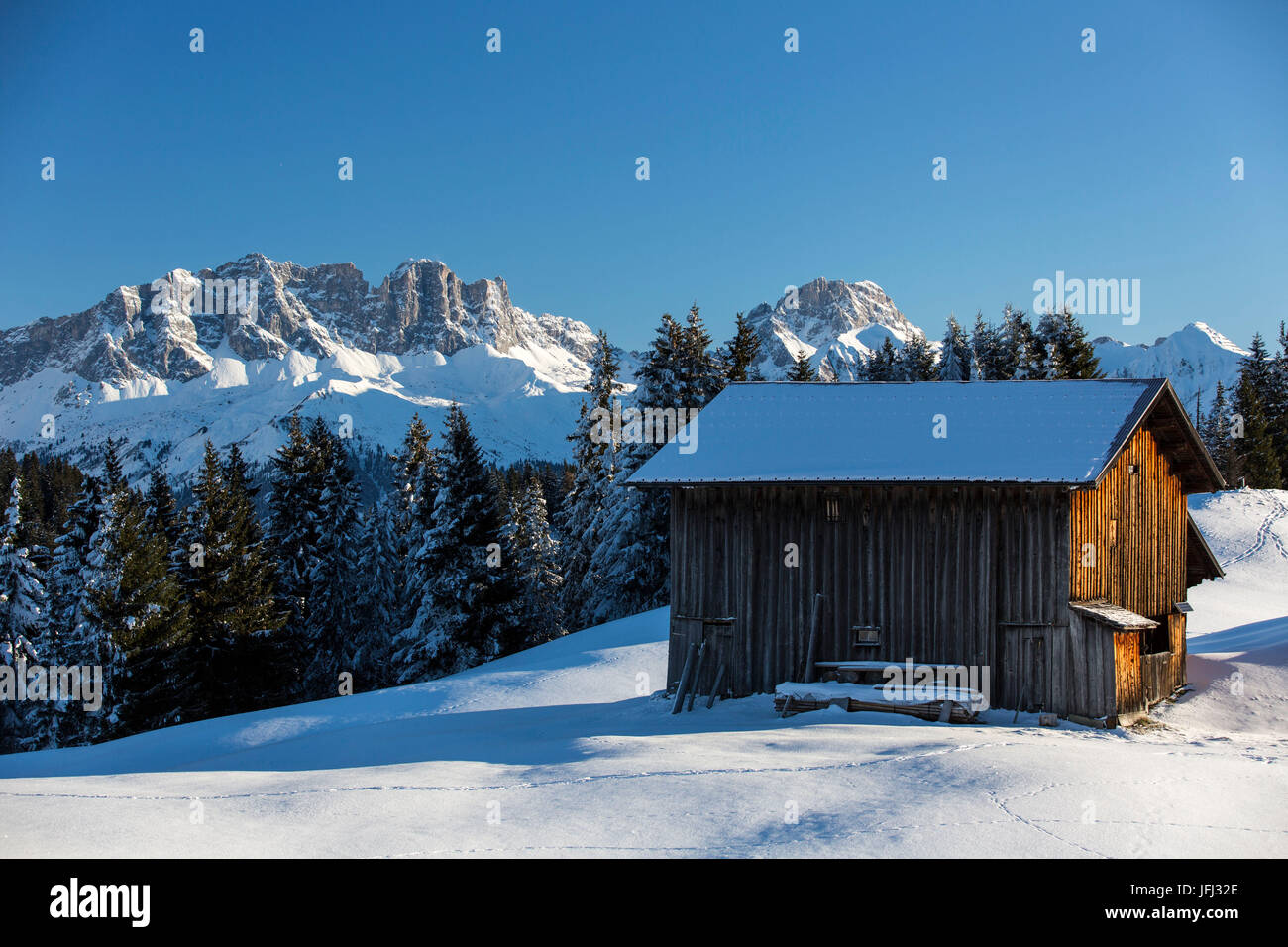 Wintertag im Skigebiet Grüsch-Danusa Stockfoto