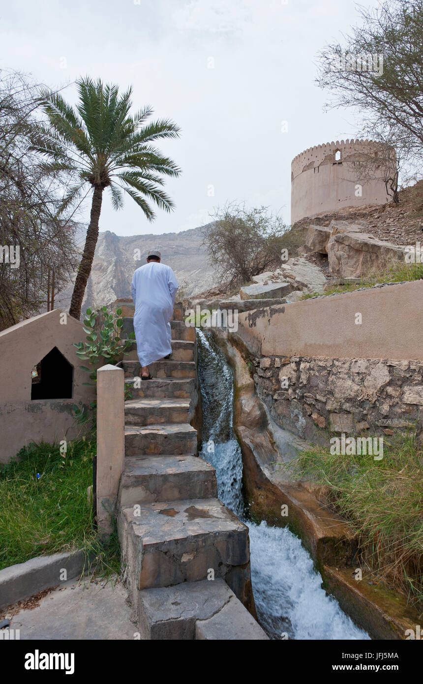 Arabien, Arabische Halbinsel, Sultanat Oman, Saiq Plateau, Jebel Akhdar, Birkat, Falaj, künstlicher Wasserlauf, Stockfoto