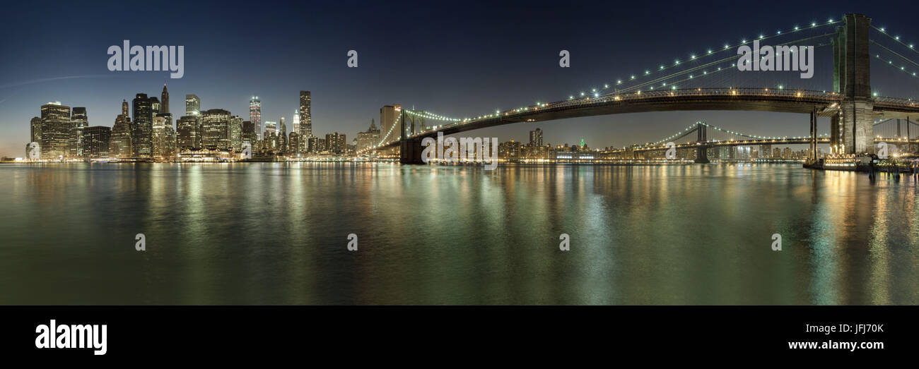 Brooklyn Bridge bei Nacht, New York City, New York, USA, Nordamerika Stockfoto